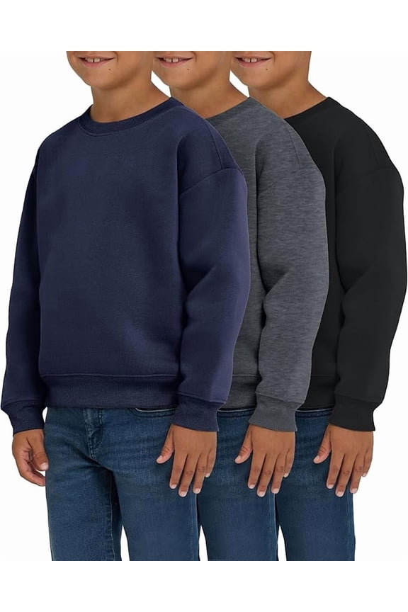 3 Pack Boys Sweatshirts Long Sleeve Boy Crewneck Relaxed Soft Essentials Teen Pullover Sweaters For Youth Kids Boys & Girls(Set 2 Size 2X-Large)
