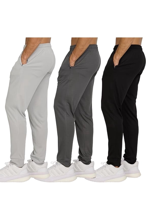3 Pack Men's Sweatpants with Zipper Pockets Lightweight Mesh Joggers