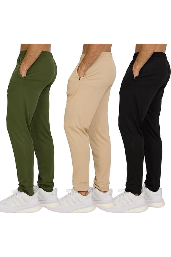 3 Pack Men's Sweatpants with Zipper Pockets Lightweight Mesh Joggers