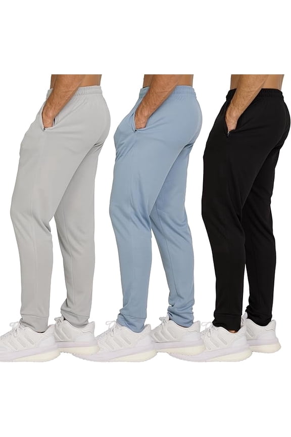 3 Pack Men's Sweatpants with Zipper Pockets Lightweight Mesh Joggers