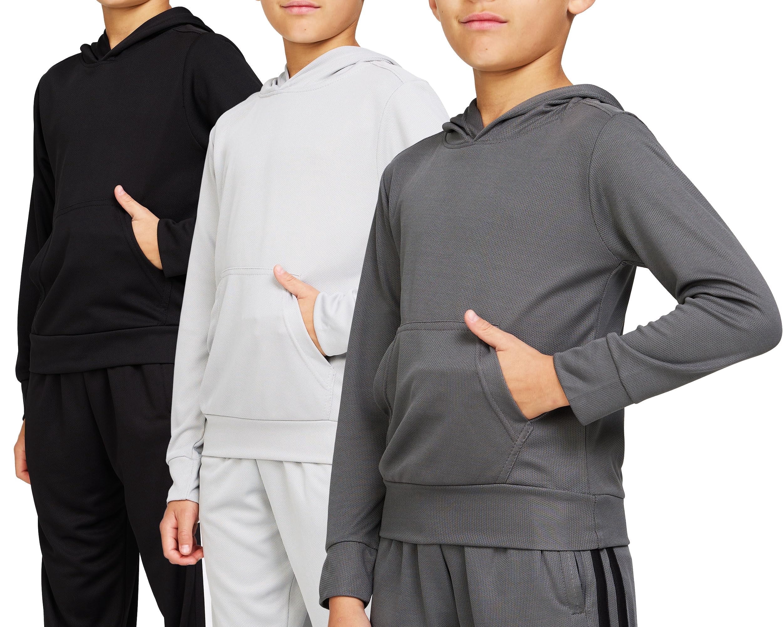 PC Boys Hoodies, 3 Pack Fleece Pullover & Zip-Up Sweatshirts for Boys, Kids Youth, Plain Basic Everyday Wear, Sizes 2T-20