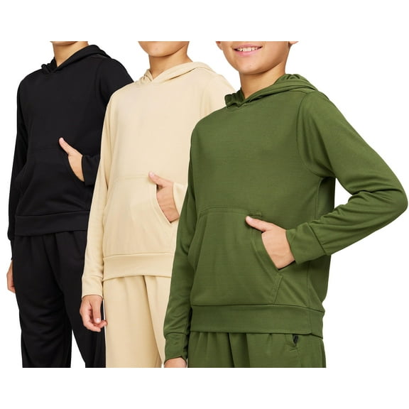 PURE CHAMP 3 Pack Mesh Boys Hoodies Active Athletic Quick Dry Pullover Hoodies For Boys Essentials Hoodie Lightweight 4-20 (Set 3 Size X-Large)