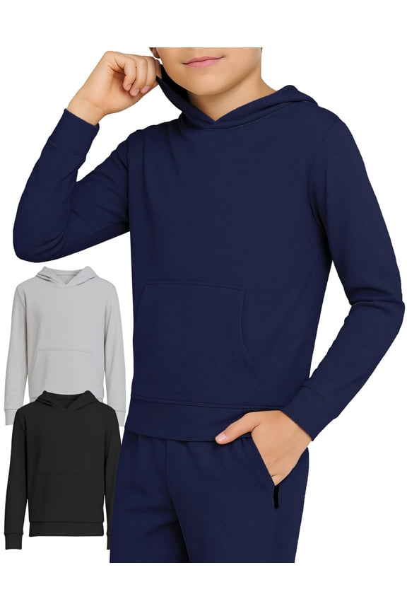 3 Pack Mesh Boys Hoodies Active Athletic Quick Dry Pullover Hoodies For Boys Essentials Hoodie Lightweight 4-20 (Set 4 Size X-Large)