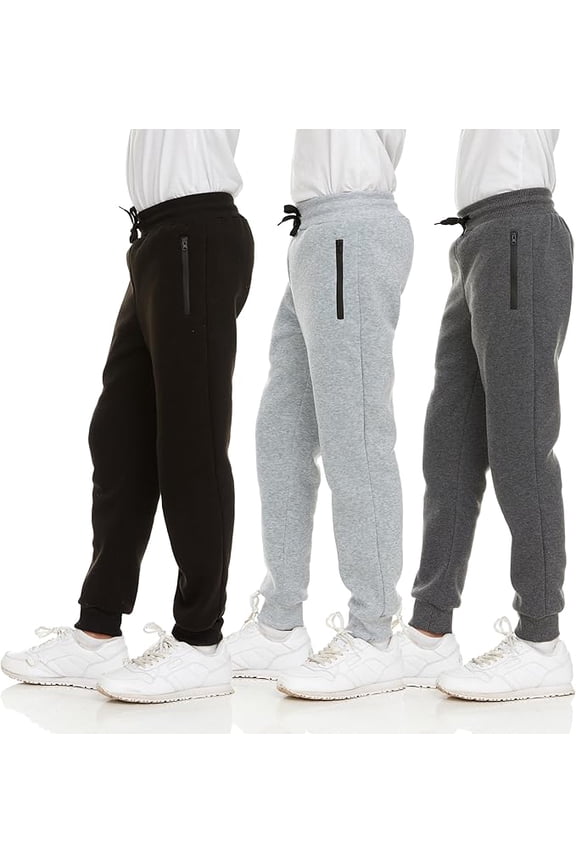 3Pk Boys Sweatpants Fleece Athletic Workout Kids Clothes Boys Joggers with Zipper Pocket and Drawstring Size 4-20(SET1 Size 8)