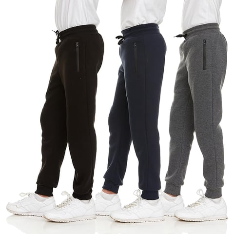 PURE CHAMP 3Pk Boys Sweatpants Fleece Athletic Workout Kids Clothes Boys Joggers with Zipper Pocket and Drawstring Size 4-20 (SET2 Size 10/12)