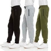 PC 3Pk Boys Sweatpants, Fleece Athletic Workout, Kids Clothes, Boys Joggers with Zipper Pocket and Drawstring, Sizes 2T-20