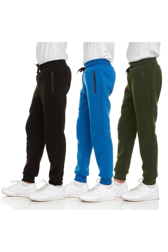 3Pk Boys Sweatpants Fleece Athletic Workout Kids Clothes Boys Joggers with Zipper Pocket and Drawstring Size 4-20 (SET5 Size 18/20)
