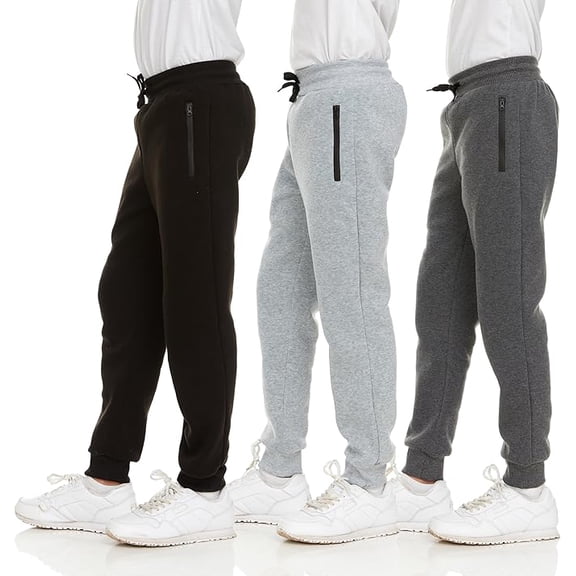 PURE CHAMP 3Pk Boys Sweatpants Fleece Athletic Workout Kids Clothes Boys Joggers with Zipper Pocket and Drawstring Size 4-20 (Set1 Size2T)