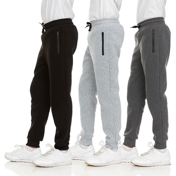 PURE CHAMP 3Pk Boys Sweatpants Fleece Athletic Workout Kids Clothes Boys Joggers with Zipper Pocket and Drawstring Size 4-20 (Set1 Size4T)