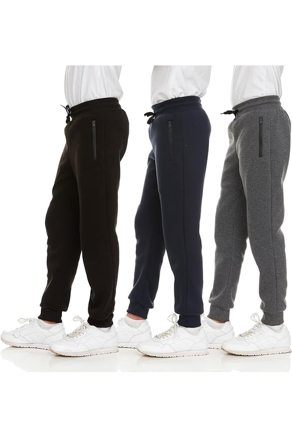 3Pk Boys Sweatpants Fleece Athletic Workout Kids Clothes Boys Joggers with Zipper Pocket and Drawstring Size 4-20 (Set2 Size2T)