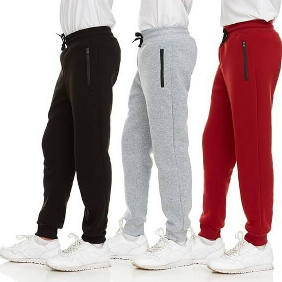 PURE CHAMP 3Pk Boys Sweatpants Fleece Athletic Workout Kids Clothes Boys Joggers with Zipper Pocket and Drawstring Size 4-20