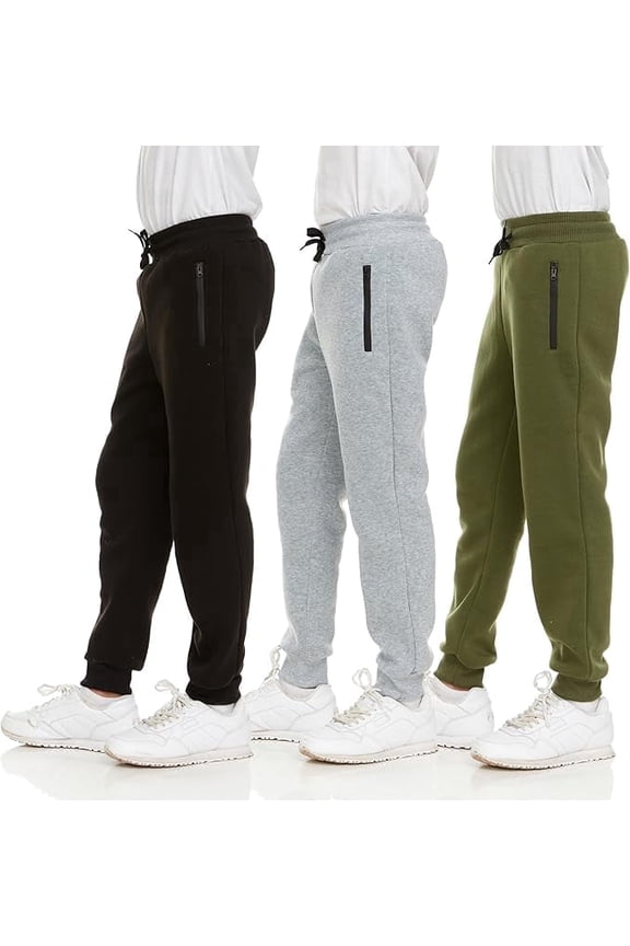 3 Pack Boys Fleece Sweatpants Joggers Zipper Pocket Drawstring Size 8 Set 4-20