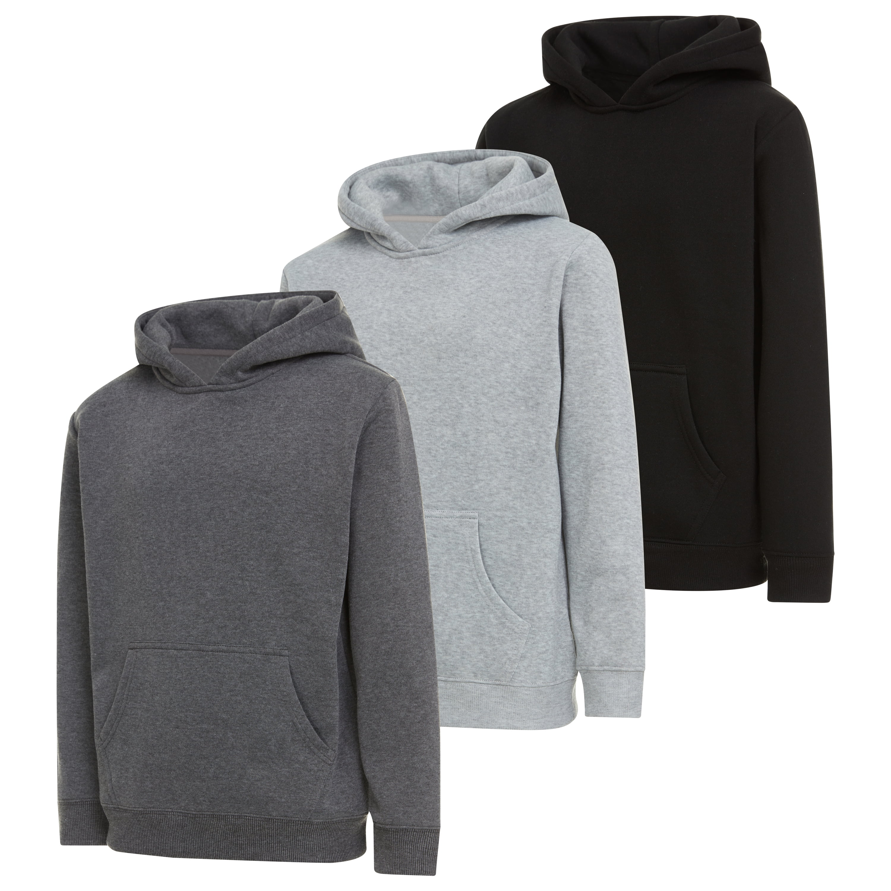 PC Boys Hoodies, 3 Pack Fleece Pullover & Zip-Up Sweatshirts for Boys, Kids Youth, Plain Basic Everyday Wear, Sizes 2T-20