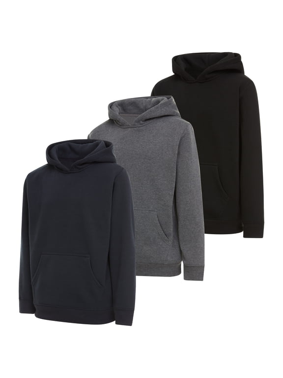 Boys Hoodies, 3 Pack Fleece Pullover & Zip-Up Sweatshirts for Boys, Kids Youth, Plain Basic Everyday Wear, Sizes 2T-20