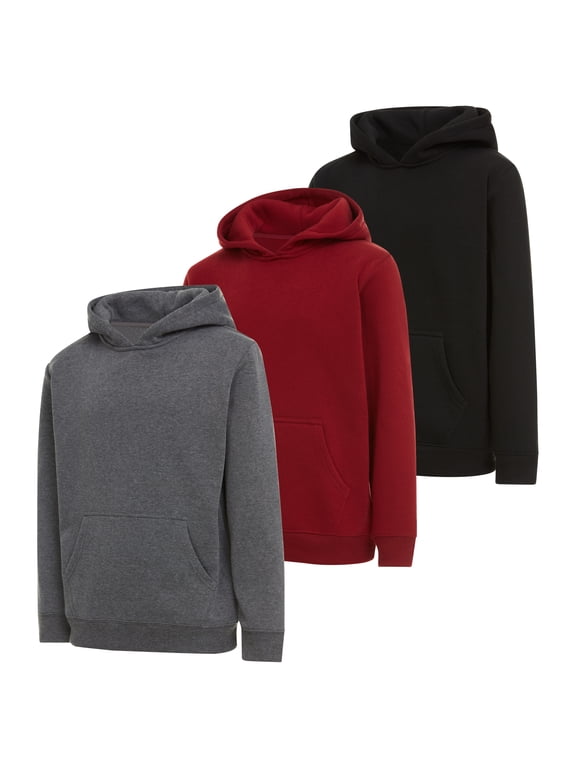 Boys Hoodies, 3 Pack Fleece Pullover & Zip-Up Sweatshirts for Boys, Kids Youth, Plain Basic Everyday Wear, Sizes 2T-20