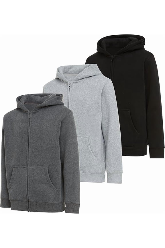 Boys 3 pack zip up hoodie Fleece long sleeve essentials hoodie for boys Athletic Kids Clothes Size 4-20 (Set1 Size 10/12)
