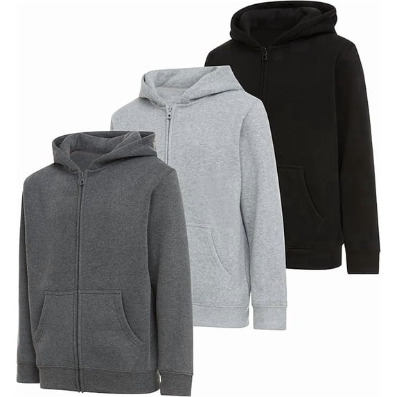 Pure Champ Boys 3 Pack Zip Up Hoodie Fleece For Boys, Athletic Kids Clothes, Size 4-20
