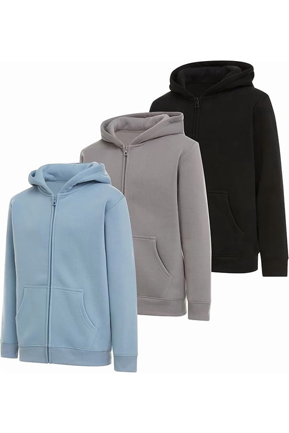 Boys 3 pack zip up hoodie Fleece long sleeve essentials hoodie for boys Athletic Kids Clothes Size 4-20 (Set4 Size 14/16)