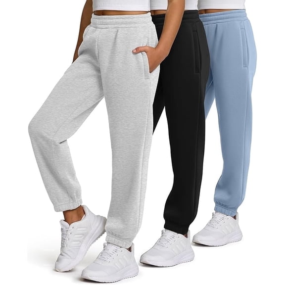 Pure Champ Girls' Fleece Sweatpants, 3 Pack, Zipper Pockets, Sizes 4-16