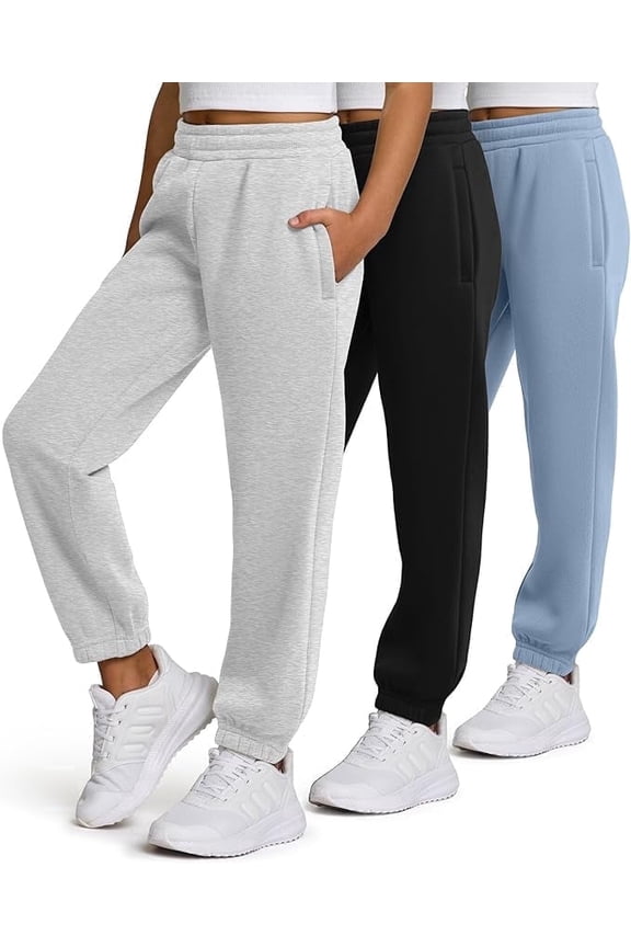 Girls' Fleece Sweatpants, 3 Pack, Zipper Pockets, Sizes 4-16
