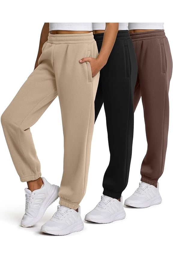 Girls Sweatpants 3 Pack Fleece Joggers, Teen Athletic Pants with Zipper Pockets 4-16