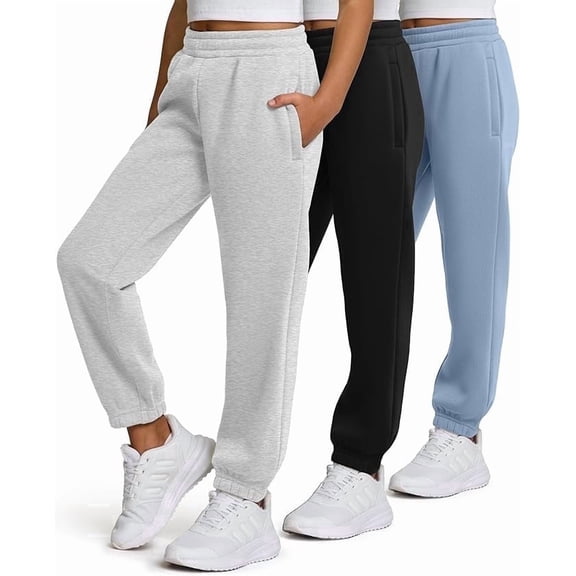 Pure Champ Girls' Fleece Sweatpants, 3 Pack, Zipper Pockets, Sizes 4-16