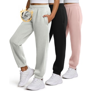 PC Girls Sweatpants 3 Pack, Fleece Joggers with Zipper Pockets, Kids Athletic Sweat Pants for Teens, Sizes 4-16