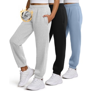 PC Girls Sweatpants 3 Pack, Fleece Joggers with Zipper Pockets, Kids Athletic Sweat Pants for Teens, Sizes 4-16