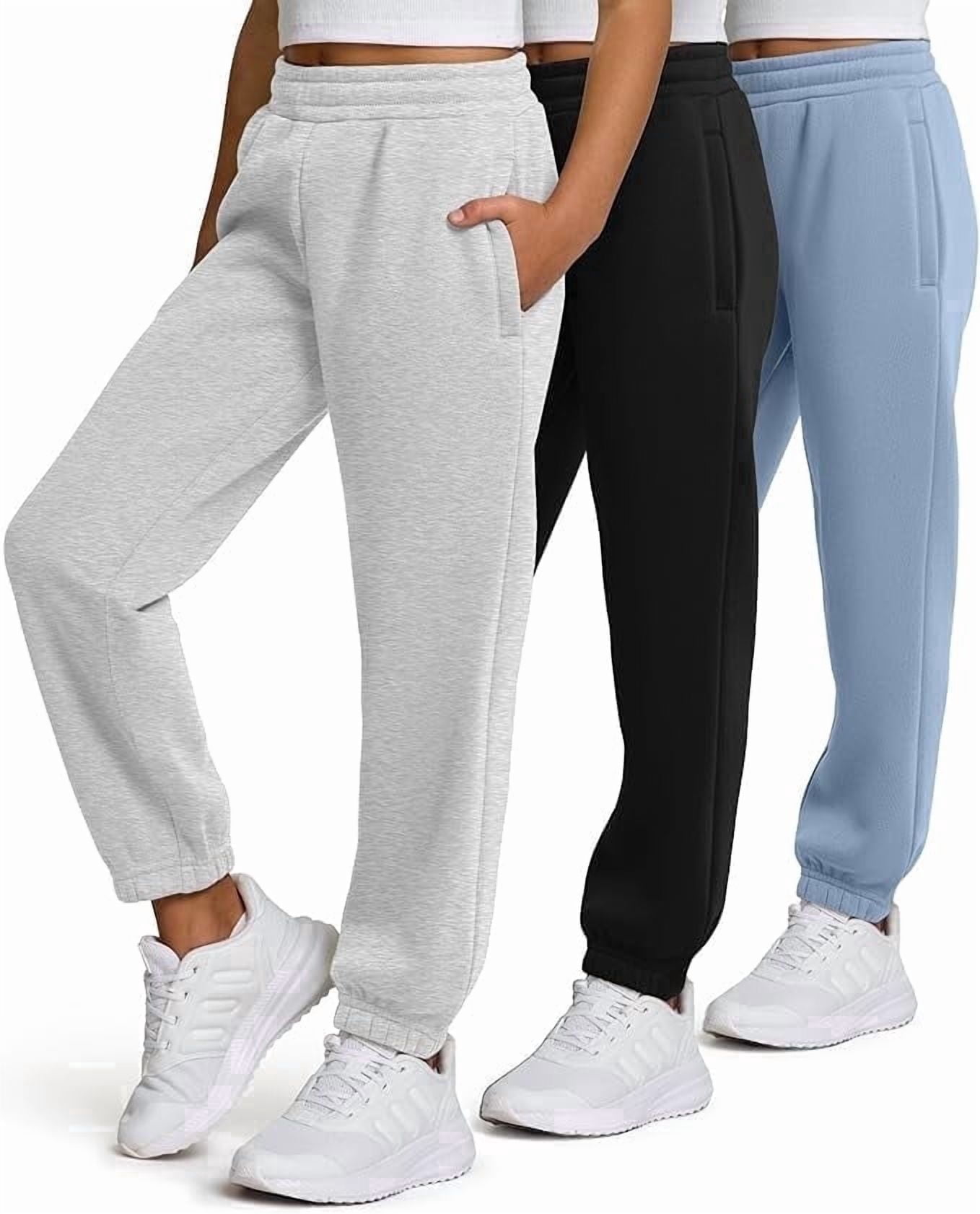 Pure Champ Girls Sweatpants, 3 Pack Fleece Athletic Joggers, Teen Sweat Pants, with Zipper Pockets and Drawstring, Sizes 2T-16