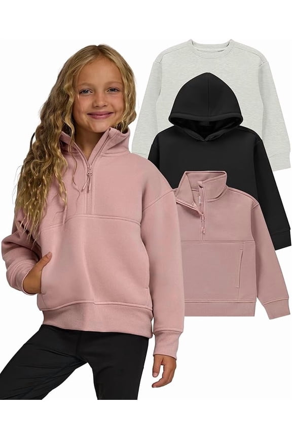 Girls Sweatshirt 3 Pack Hoodie for Teen Girls Crewneck Sweatshirt Quarter Zip hoodies Fleece Sizes 2T–16 Clothing
