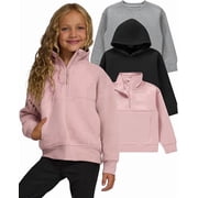 Girls Sweatshirt, 3 Pack Hoodies for Teen Girls, Crewneck Sweatshirt Quarter Zip, Fleece Hoodies, Sizes 2T–16 Clothing