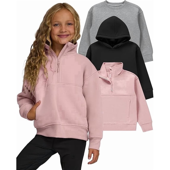PC Girls Sweatshirt, 3 Pack Hoodies for Teen Girls, Crewneck Sweatshirt Quarter Zip, Fleece Hoodies, Sizes 2T–16 Clothing