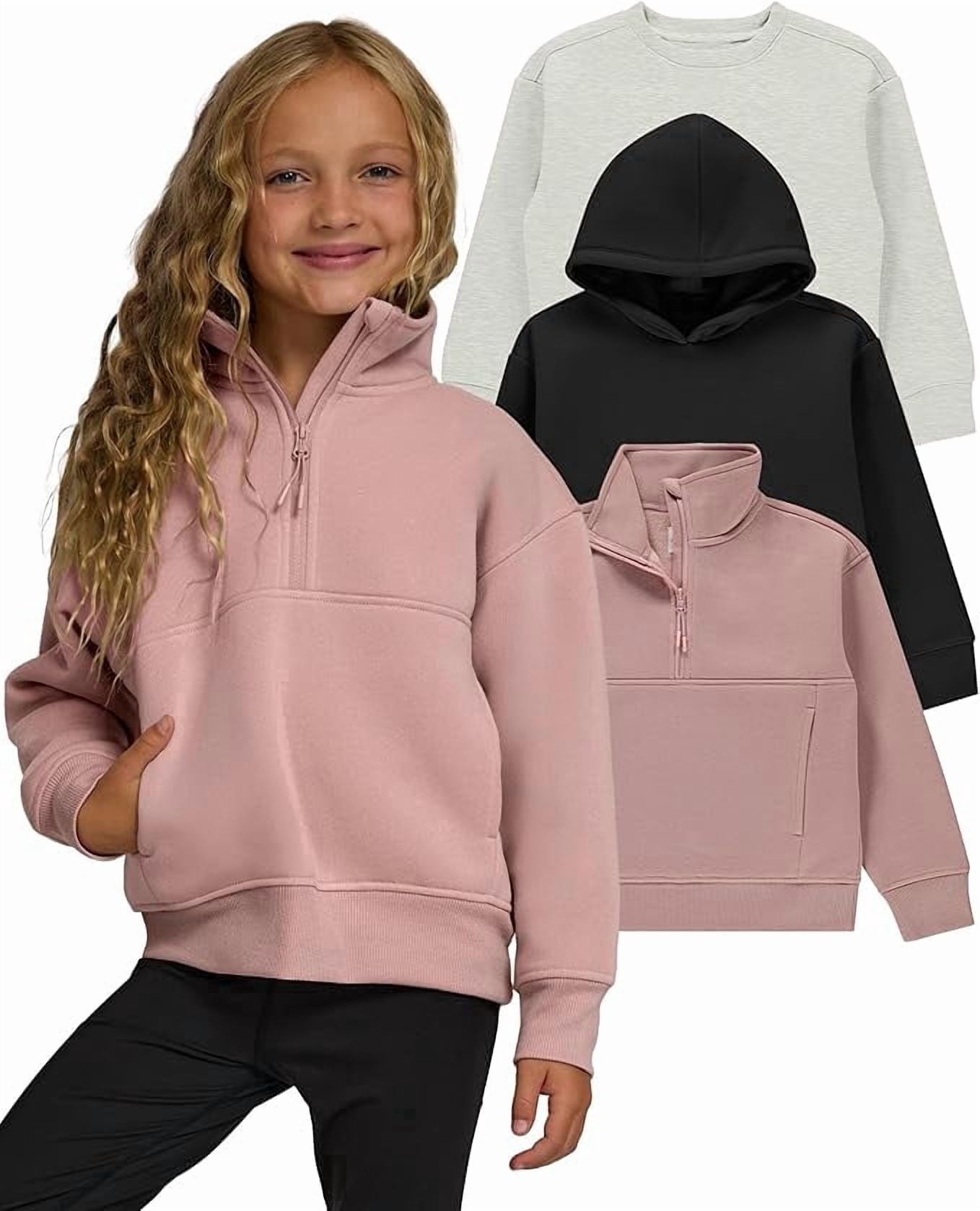 PC Girls Sweatshirt, 3 Pack Hoodies for Teen Girls, Crewneck Sweatshirt Quarter Zip, Fleece Hoodies, Sizes 2T–16 Clothing