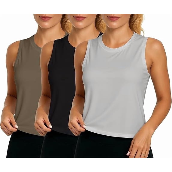 3 Pack Tops Tank Top for Women Ice Silk Sleeveless Athletic Shirts for Running, Yoga, Gym, Tennis & Fitness Training
