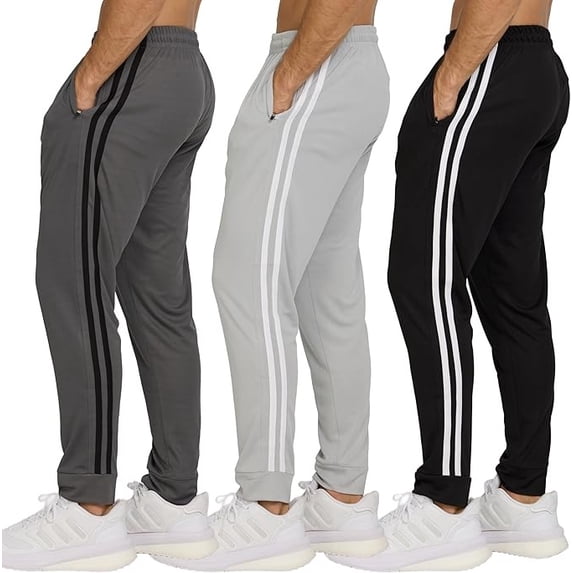 PURE CHAMP Men's Mesh Joggers 3 Pack Sweatpants with Zipper Pockets Lightweight Athletic Pants