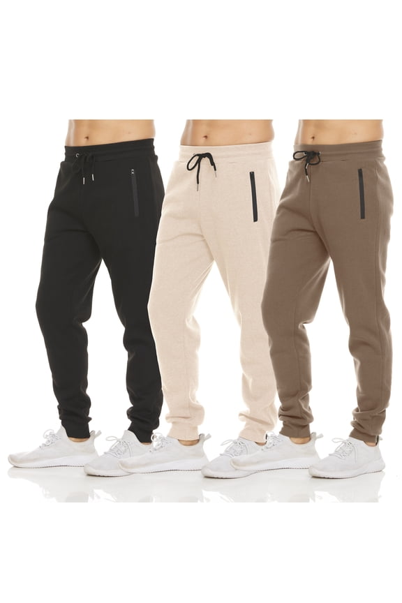 Men’s Sweatpants 3 Pack Fleece Jogger Pants with Zipper Pockets Drawstring S-3XL