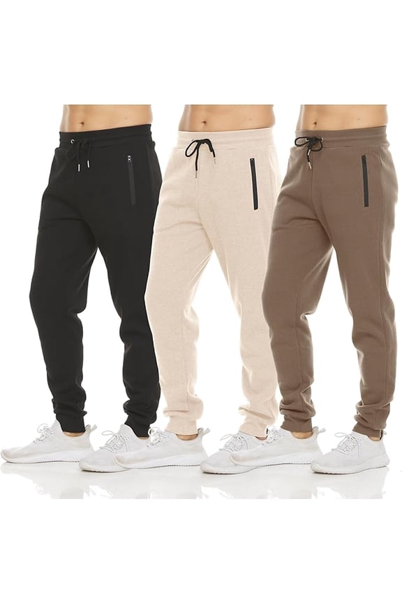 Men’s Sweatpants 3 Pack Fleece Jogger Pants with Zipper Pockets Drawstring S-3XL