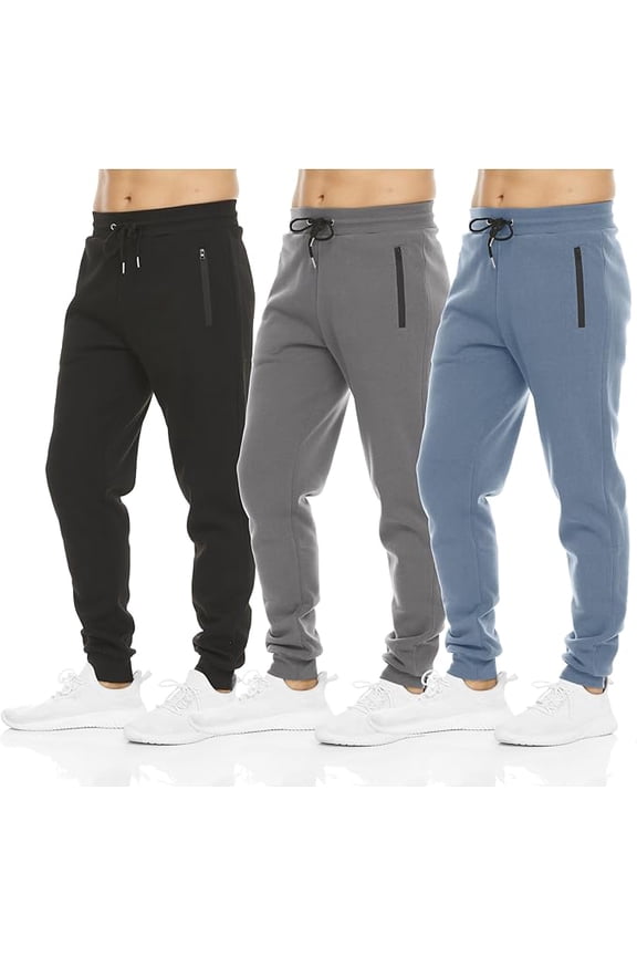 Men’s Sweatpants 3 Pack Fleece Jogger Pants with Zipper Pockets Drawstring S-3XL