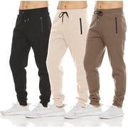 Pure Champ Mens 3 Pack Fleece Active Athletic Workout Jogger Sweatpants for Men with Zipper Pocket and Drawstring Size S-3XL