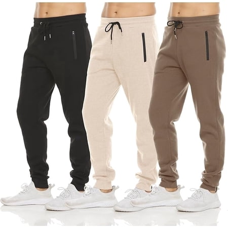 Pure Champ Mens 3 Pack Fleece Active Athletic Workout Jogger Sweatpants for Men with Zipper Pocket and Drawstring Size S-3XL