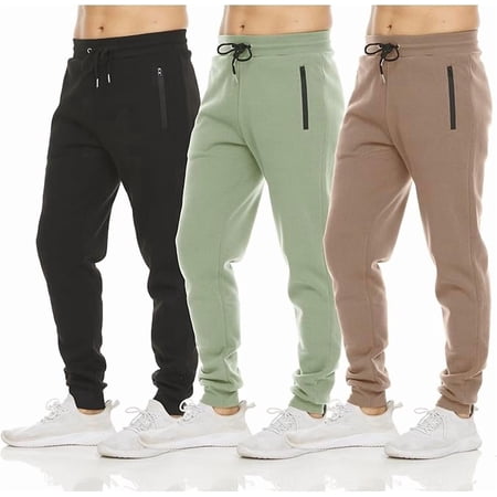 Pure Champ Men's Fleece Jogger Sweatpants 3 Pack with Zipper Pockets, Adjustable Drawstring, Athletic Joggers, Sizes S-3XL
