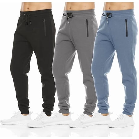 Pure Champ Men's Fleece Jogger Sweatpants 3 Pack with Zipper Pockets, Adjustable Drawstring, Athletic Joggers, Sizes S-3XL