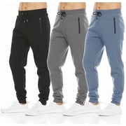 Pure Champ Mens 3 Pack Fleece Active Athletic Workout Jogger Sweatpants for Men with Zipper Pocket and Drawstring Size S-3XL