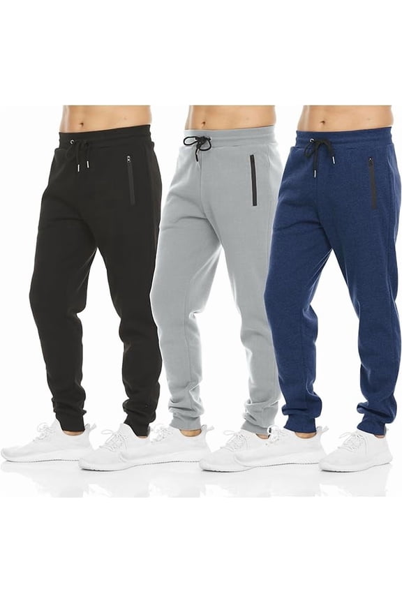 Men’s Sweatpants 3 Pack Fleece Jogger Pants with Zipper Pockets Drawstring S-3XL