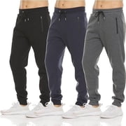 PURE CHAMP Mens 3 Pack Fleece Active Athletic Workout Jogger Sweatpants for Men with Zipper Pocket and Drawstring Size S-3XL