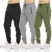 Pure Champ Men's Fleece Jogger Sweatpants 3 Pack with Zipper Pockets, Adjustable Drawstring, Athletic Joggers, Sizes S-3XL