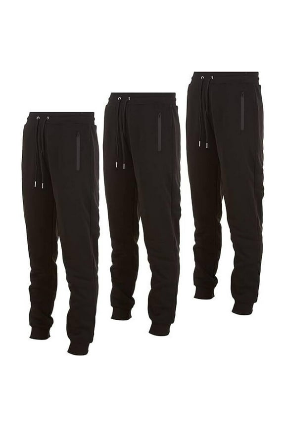 Mens 3 Pack Fleece Active Athletic Workout Jogger Sweatpants for Men with Zipper Pocket and Drawstring Size S-3XL