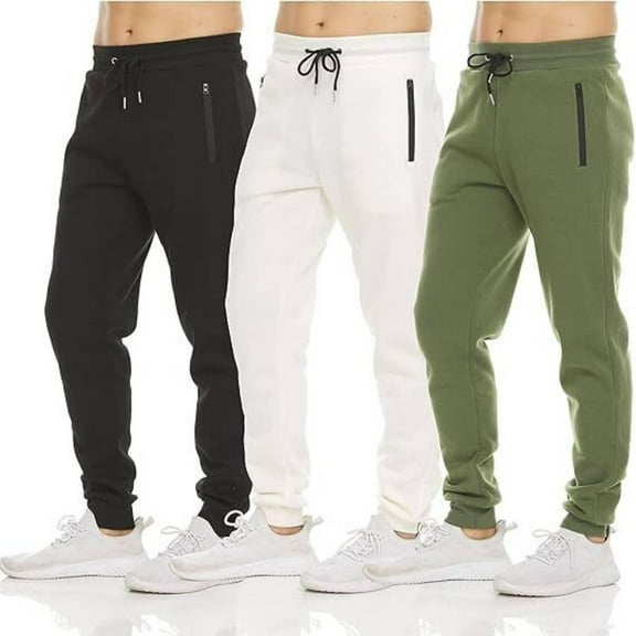 PURE CHAMP Mens 3 Pack Fleece Active Athletic Workout Jogger Sweatpants for Men with Zipper Pocket and Drawstring Size S-3XL