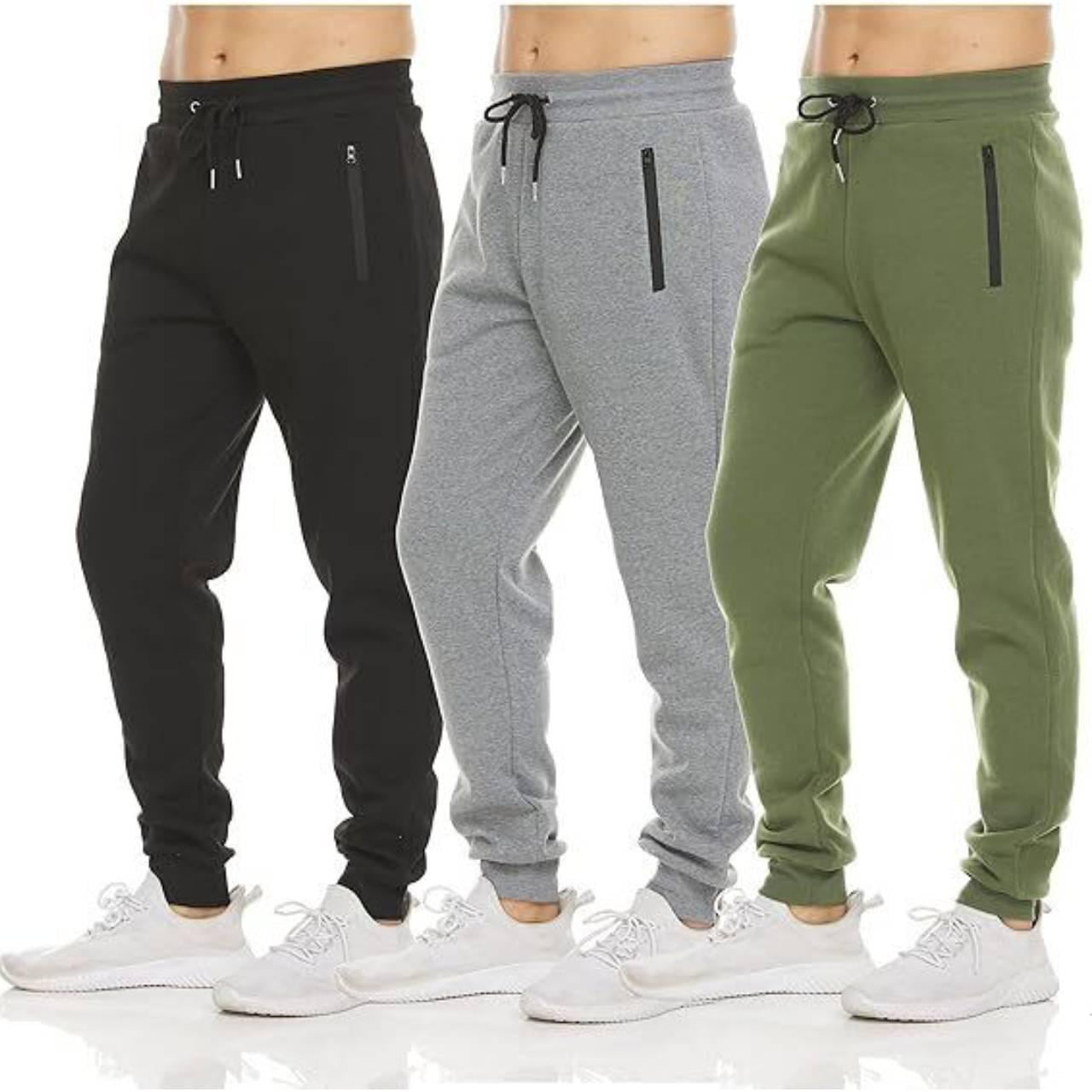 PURE CHAMP Mens 3 Pack Fleece Active Athletic Workout Jogger Sweatpants for Men with Zipper Pocket and Drawstring Size S-3XL