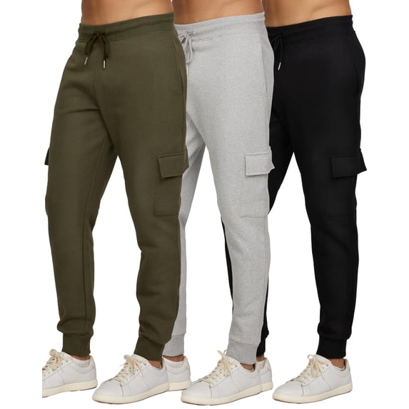 PURE CHAMP Mens 3 Pack Fleece Cargo Pants Active Athletic Mens Sweatpants Workout Jogger Drawstring Size S-3XL (SET3 Size 3X-Large)